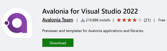 Avalonia Extension shown in the Marketplace