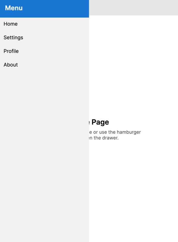 DrawerPage with the drawer open