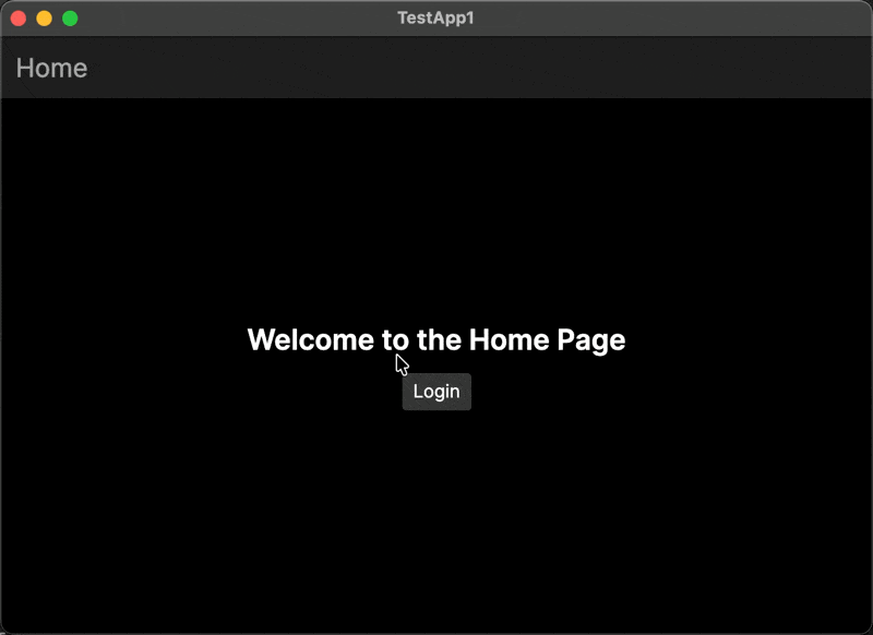 Animation showing a modal login page with email and password fields being presented over the home page and dismissed