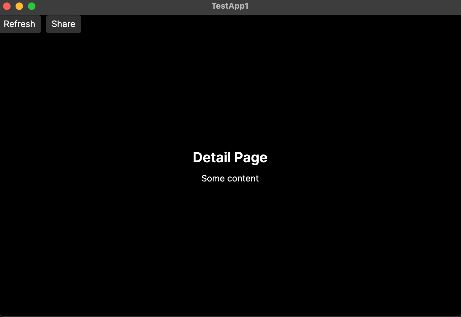 A detail page with the navigation bar hidden, showing command buttons at the top without a title or back button