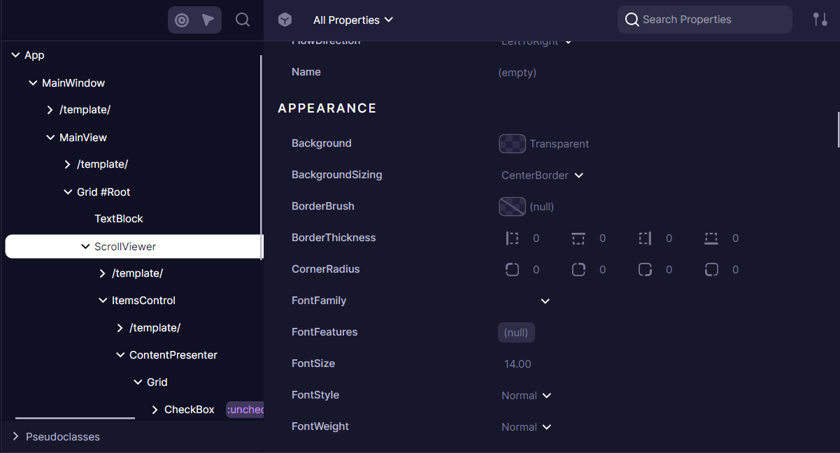 Properties list