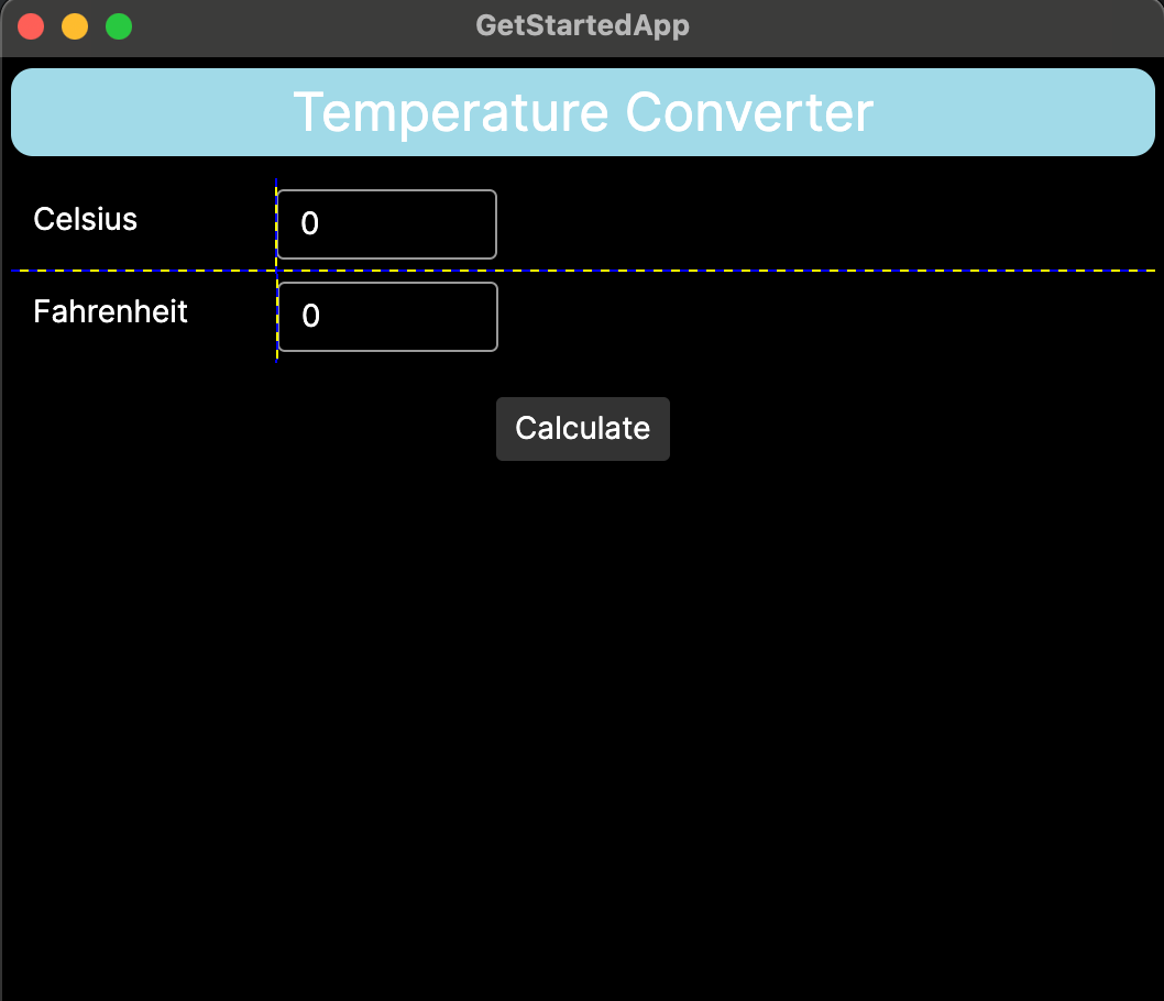 A screenshot showing a work-in-progress app, with a title, input boxes in a grid, and a button.