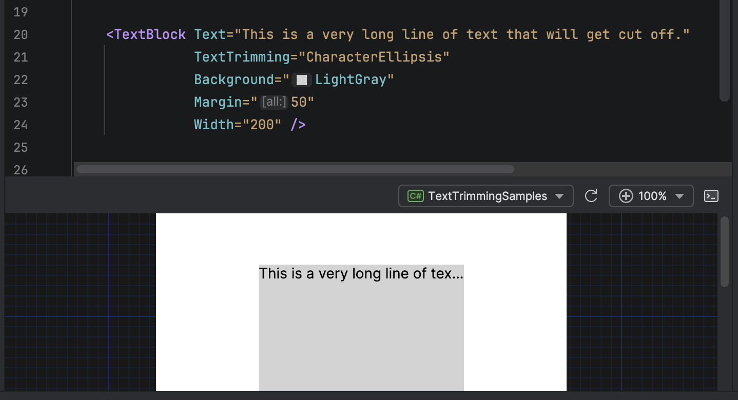 A screenshot of an IDE, displaying a long line of text in a box that is cut off after a character, with an ellipsis added.