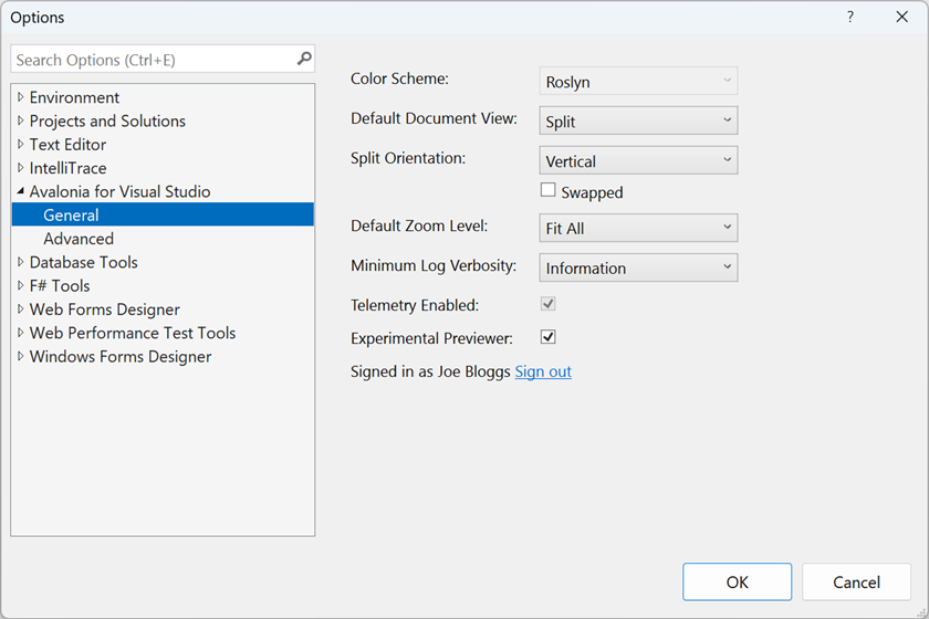 A screenshot showing the options dialog.