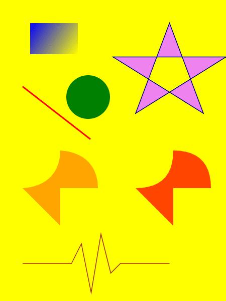 Graphics shapes drawn on a yellow background