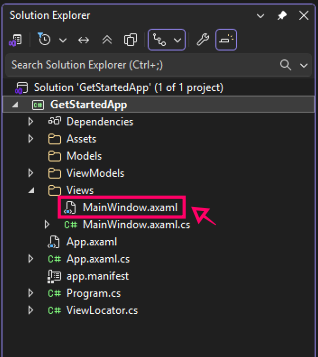 A screenshot showing the location of the main window file in a file tree.