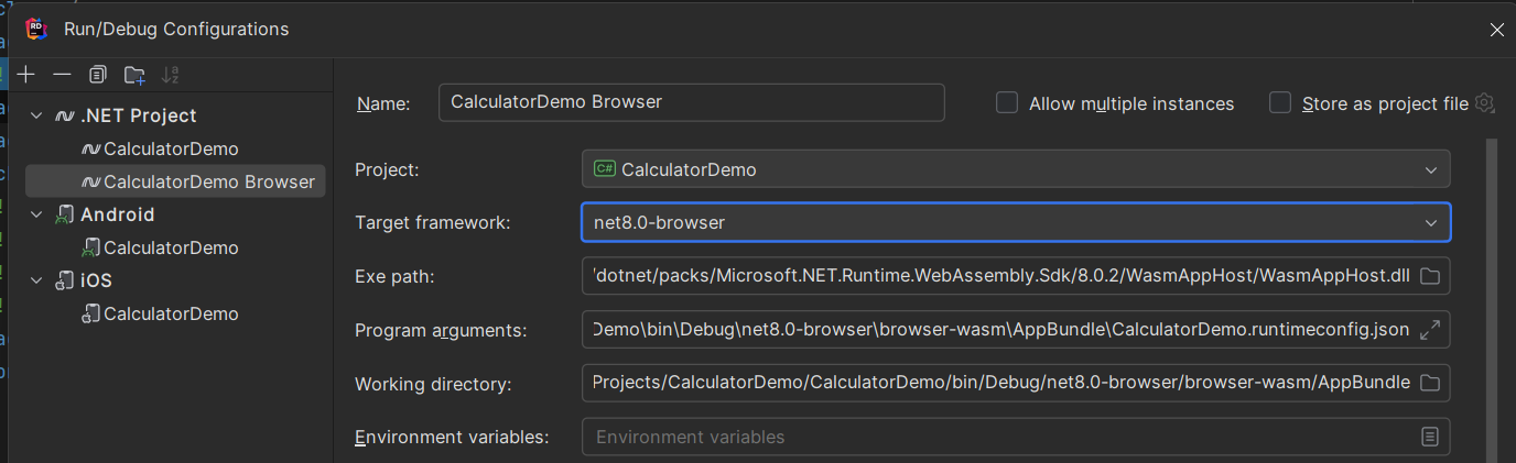 Rider adding browser target