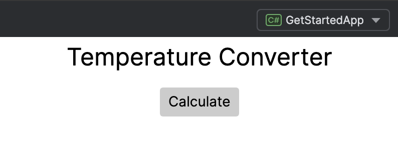 A screenshot showing a work-in-progress app, with text above a button.